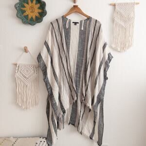 American Eagle Striped Duster in Gray White Black with Fringe Size One Size